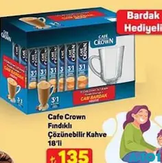 CAFE CROWN FINDIKLI ÇÖZÜNEBİLİR KAHVE 18'Lİ fiyat ve kampanya bilgisi
